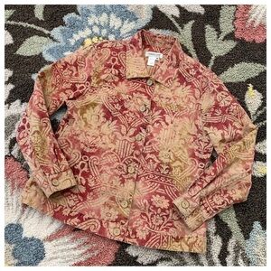 #40 Vintage Coldwater Creek Damask Denim Button Down Collar Top Blouse Jacket